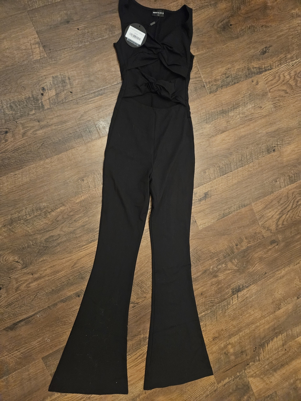 White Fox Boutique Black Sleeveless Bow-Front Flared Jumpsuit